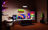 A futuristic home office setup with integrated smart devices and monitors