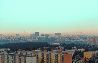 A cityscape view of Brasília showcasing residential buildings and vibrant neighborhoods.