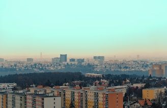 A cityscape view of Brasília showcasing residential buildings and vibrant neighborhoods.