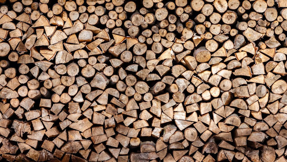 a pile of cut logs stacked on top of each other