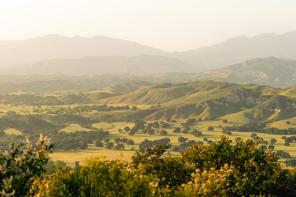 una vista di una valle con le montagne sullo sfondo