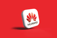 the logo of the company on a red background