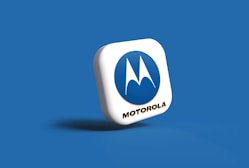 a motorola logo on a blue background
