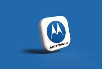 a motorola logo on a blue background