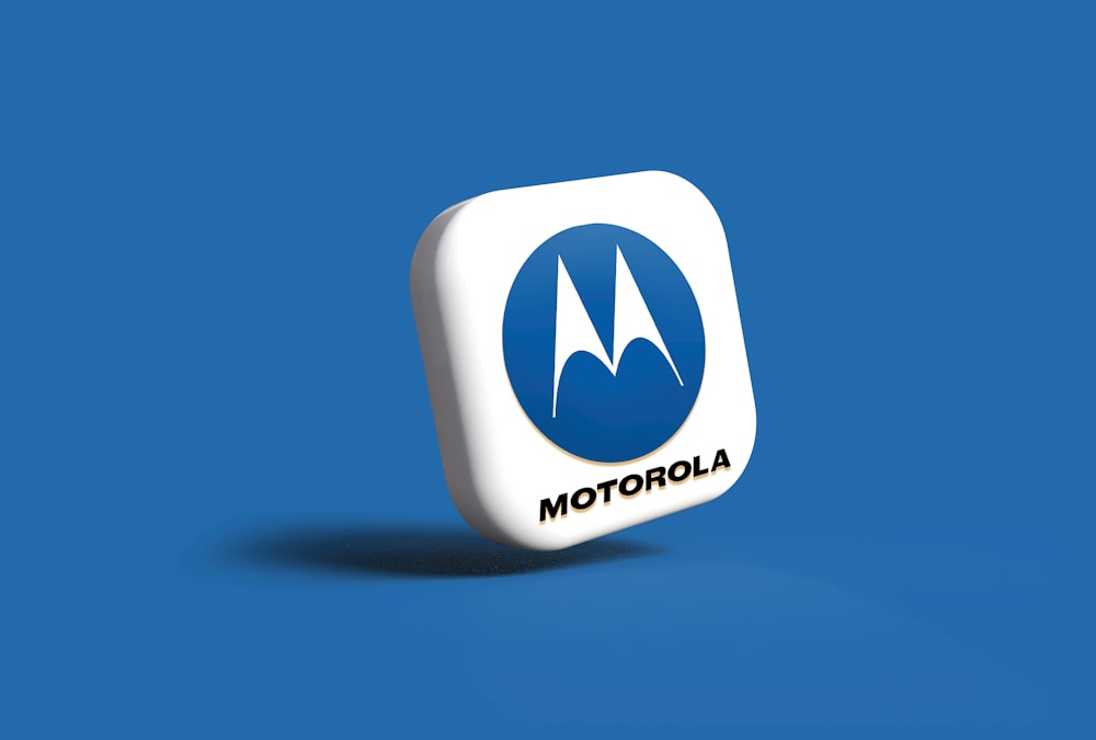 a motorola logo on a blue background