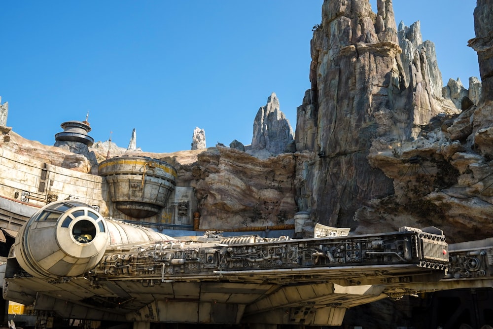 a star wars theme park with a giant spaceship