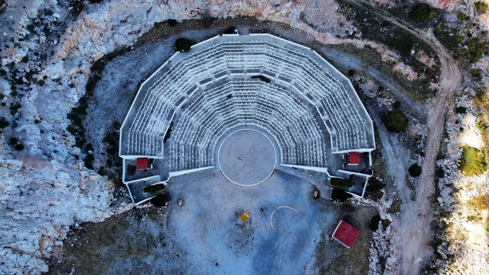 an aerial view of a theatre in the middle of nowhere