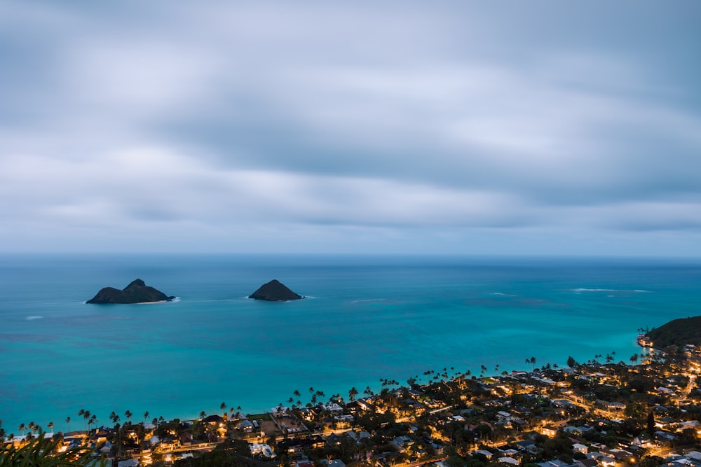 a view of the ocean from a high point of view