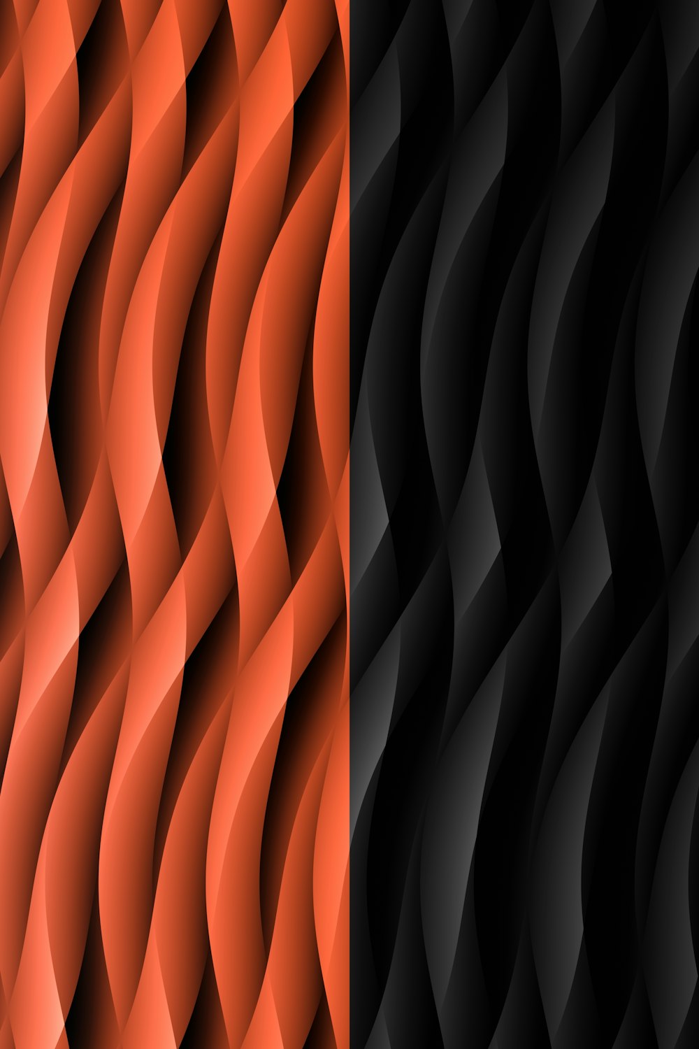 a black and orange background with wavy shapes