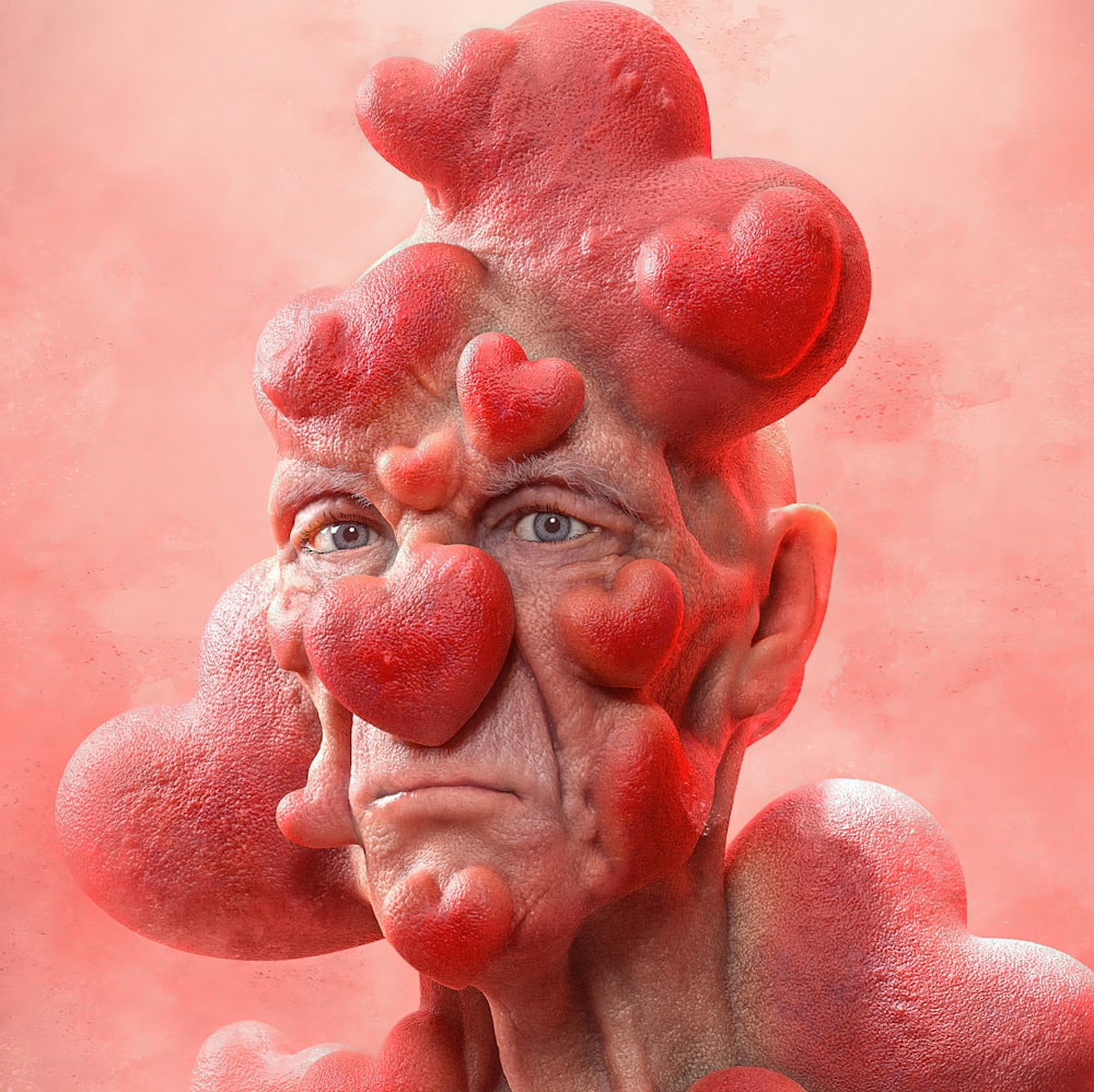 a man with red hearts on his face