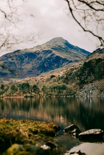 a lake with a mountain in the background