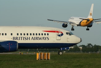 a british airways plane taking off from an airport runway