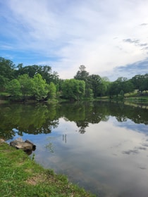 A serene outdoor shot of Carl reflecting beside a quiet lake, symbolizing inspiration and calm.