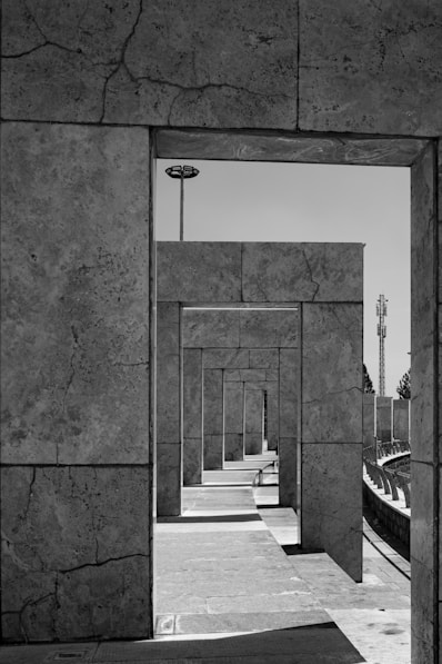 a black and white photo of a building