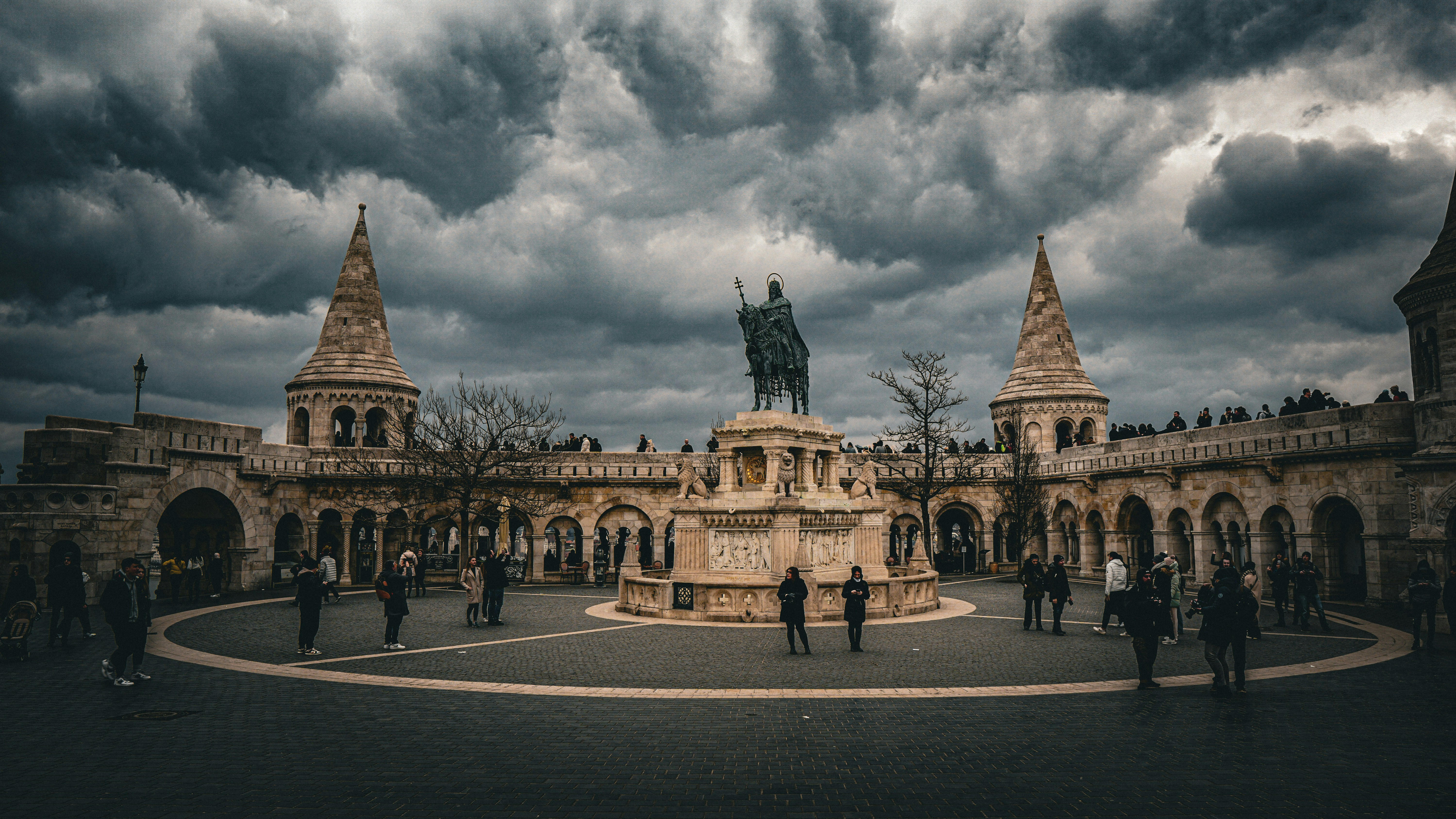 a group of people standing in front of a building