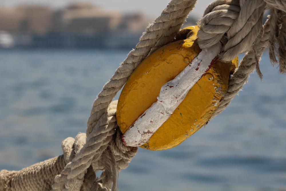 a close up of a rope on a boat