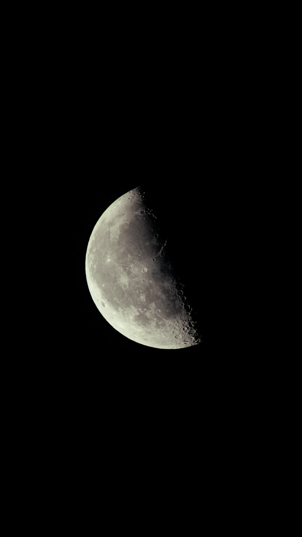 a half moon is seen in the dark sky