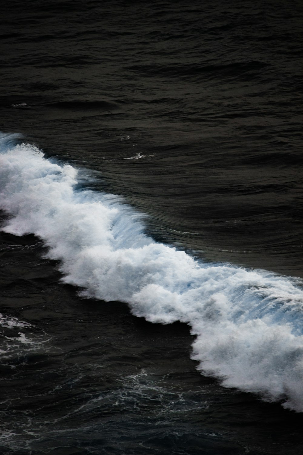 a large body of water with a wave coming towards the shore