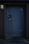 a blue door with a handle on it