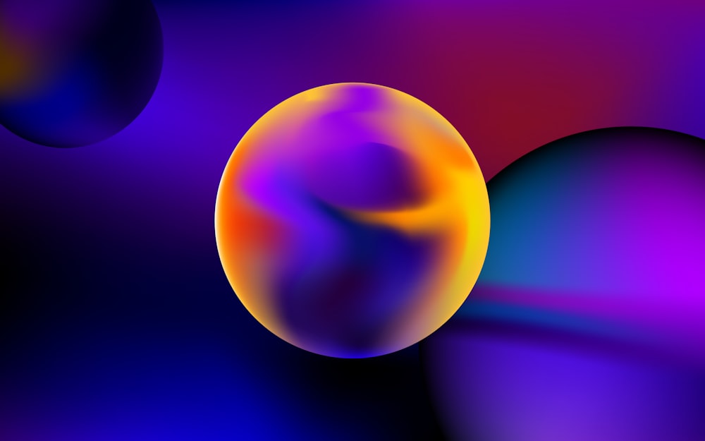 a colorful background with three balls of different colors