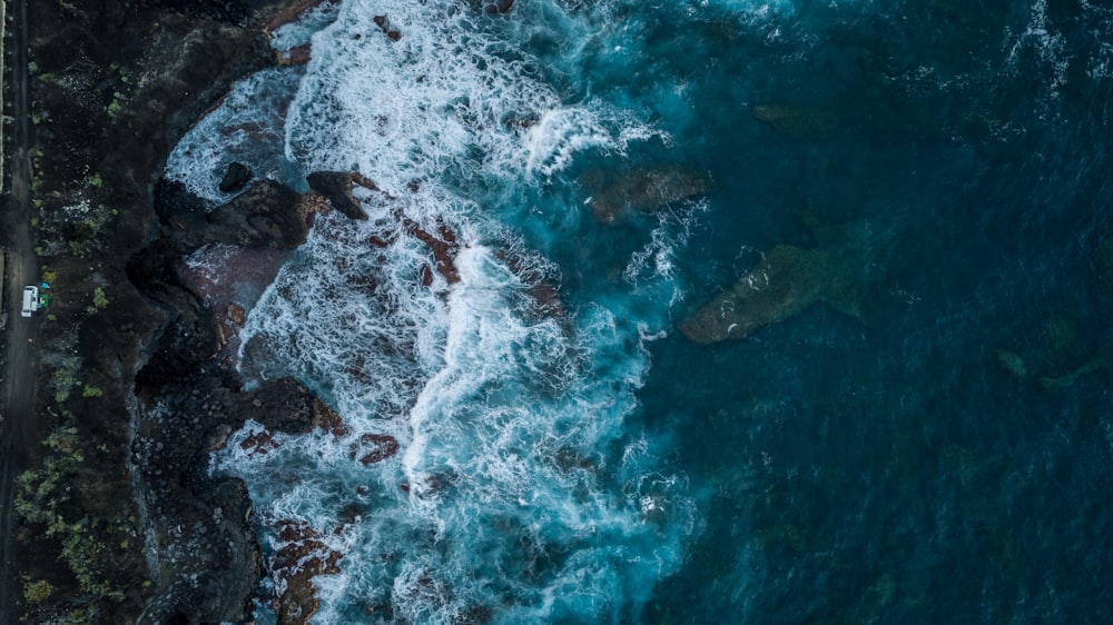 an aerial view of a body of water