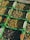 Several green crates are filled with olives of varying colors, including shades of green, purple, and black. The crates are stacked, displaying a rich, abundant harvest. Some olives are mixed with leaves or stems, suggesting a fresh, recently picked collection.