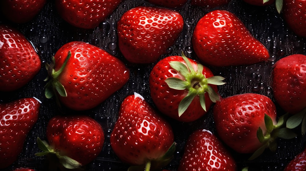 a close up of a bunch of strawberries