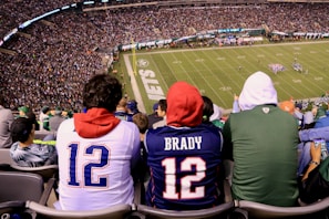 A thrilling NFL game with fans cheering in the stands.