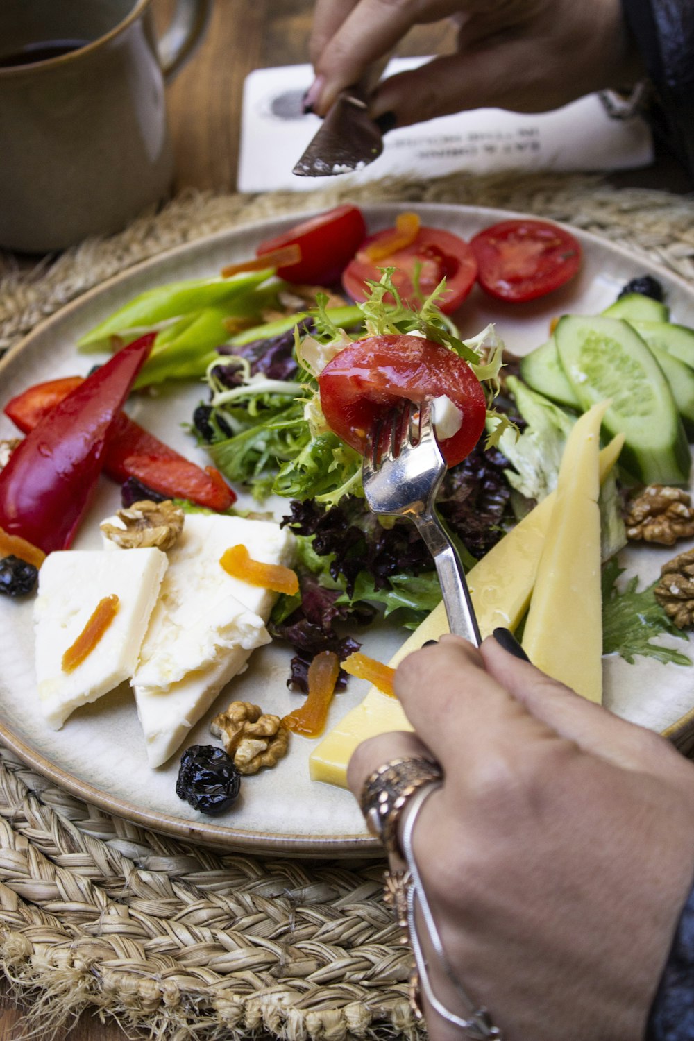 a person is eating a plate of food