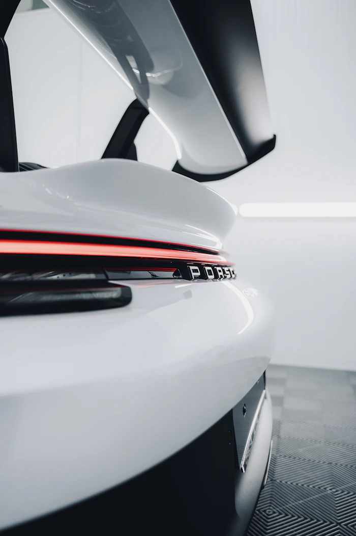 Close up of protected sports car rear light