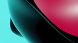 Abstract composition featuring smooth curves and contrasting colors. The design includes an interplay of teal, black, and pink shades, creating a visually dynamic scene with a modern, fluid aesthetic.