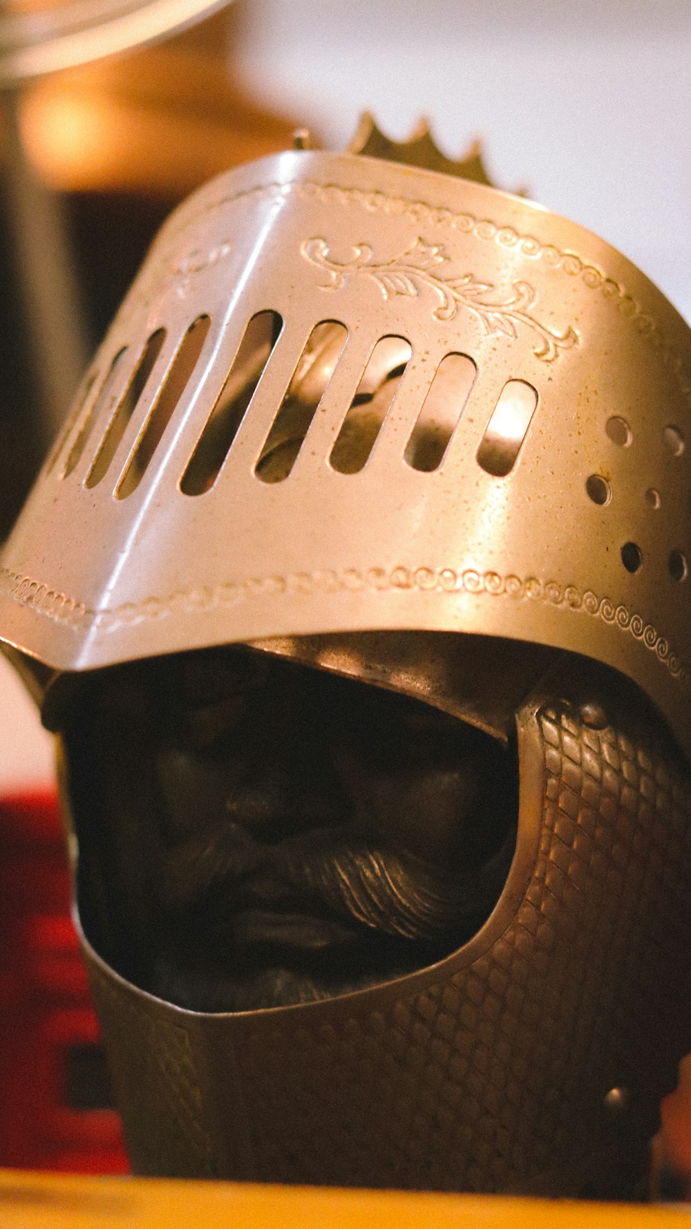 a close up of a helmet on a mannequin's head