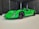 A bright green sports car with a sleek, aerodynamic design is displayed indoors. The car, identified as a Porsche 910, features black wheels and various sponsor stickers. It is positioned on a light-colored surface against a backdrop of dark, industrial-style walls.