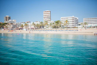 a beach with a bunch of buildings in the background