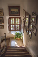a stair case with a potted plant on top of it