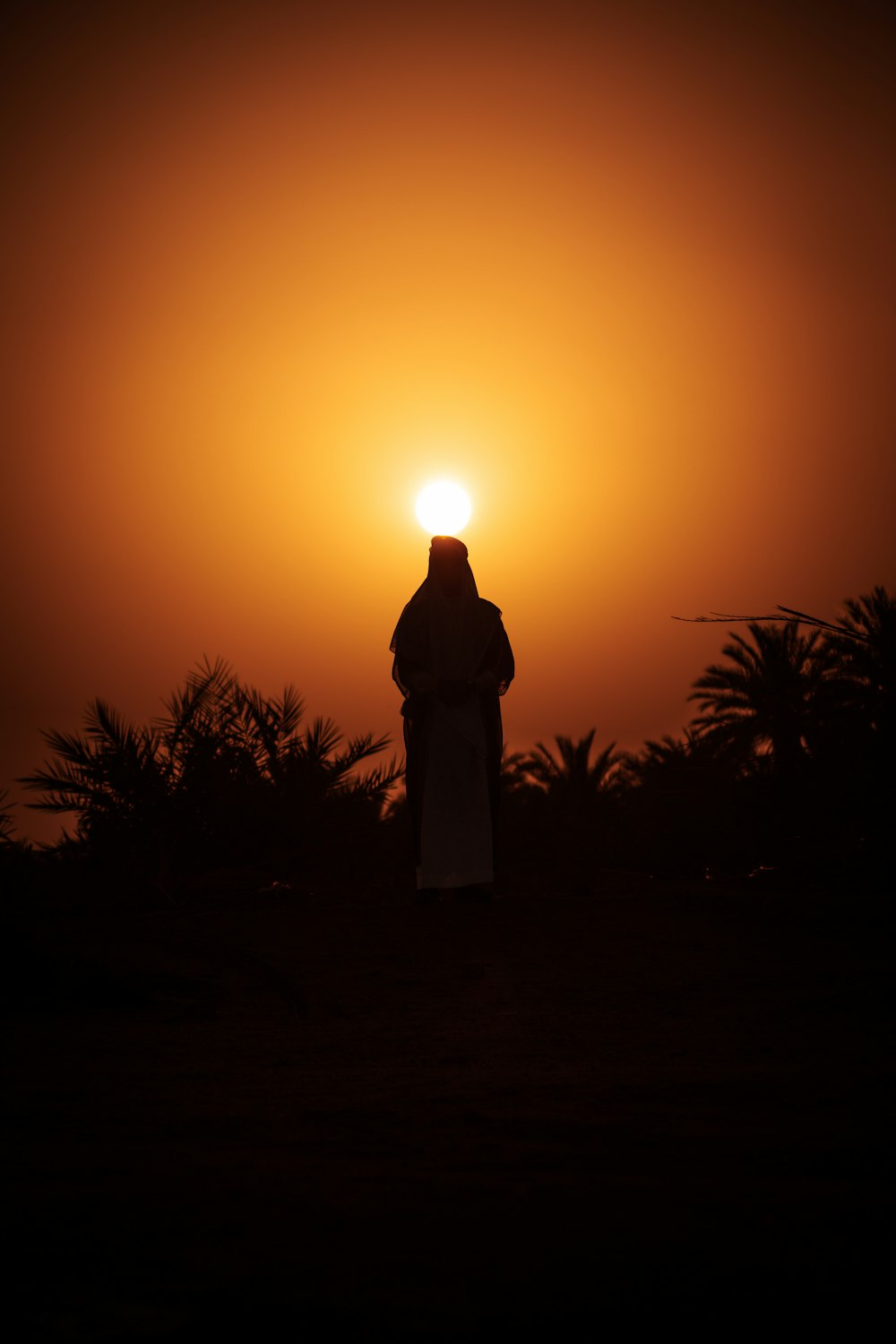 a person standing in front of the sun