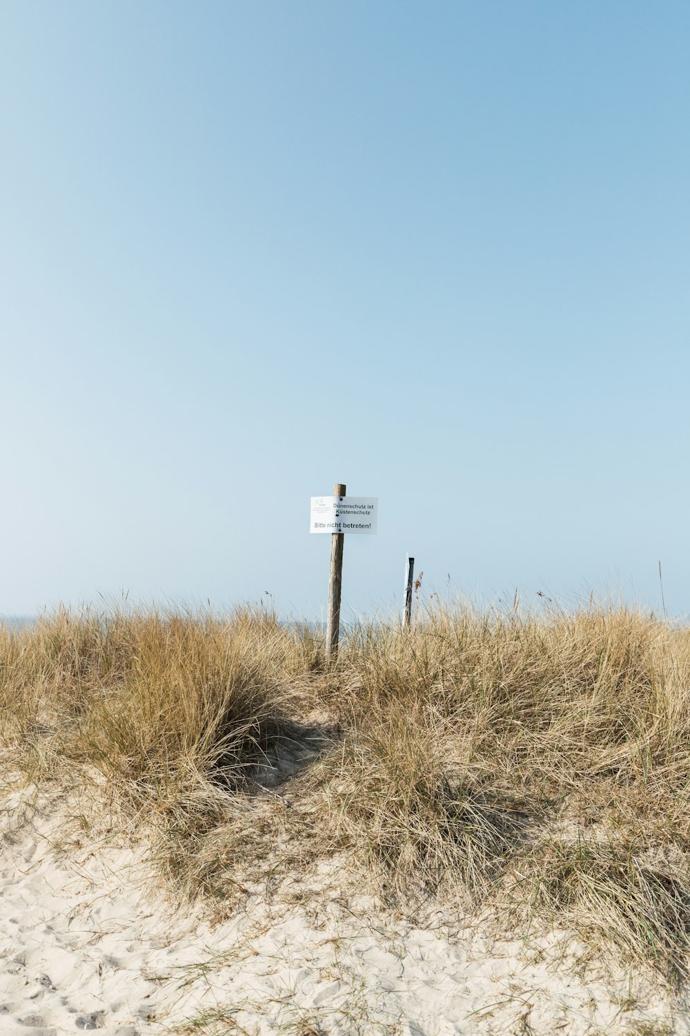 a sign on top of a sandy hill