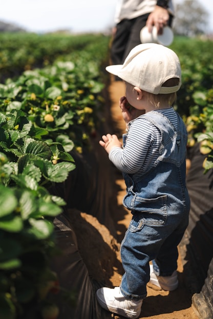 a small child standing in the middle of a field