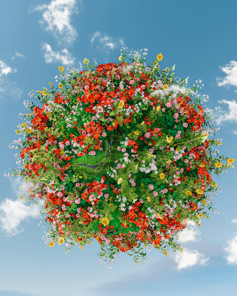 Un arbre rempli de fleurs sous un ciel bleu