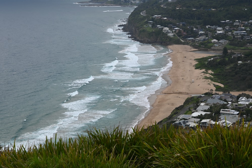 a view of a beach from a hill