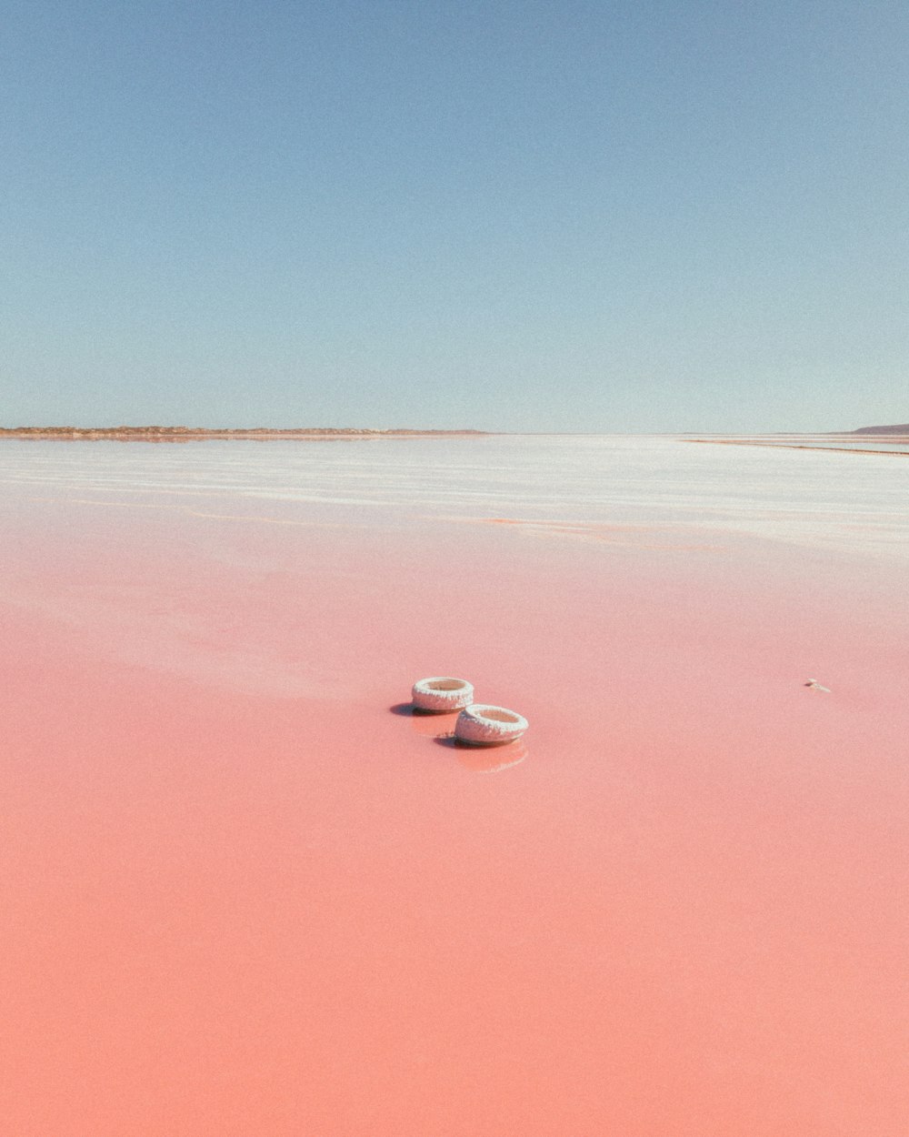 Un bote sentado en la cima de un lago rosa