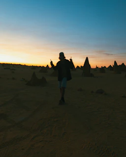 A serene Utah desert sunset framing Velaris standing confidently, embodying strength and grace.