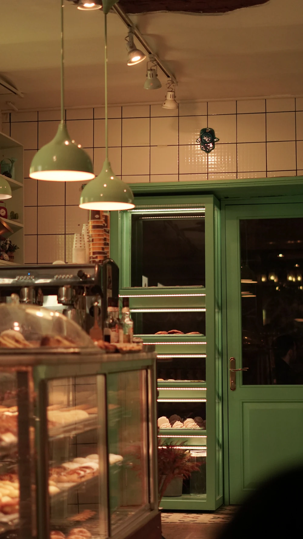 Local bakery display with donuts and pastries