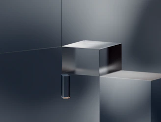 Minimalist corporate crystal awards arranged neatly on a sleek white surface