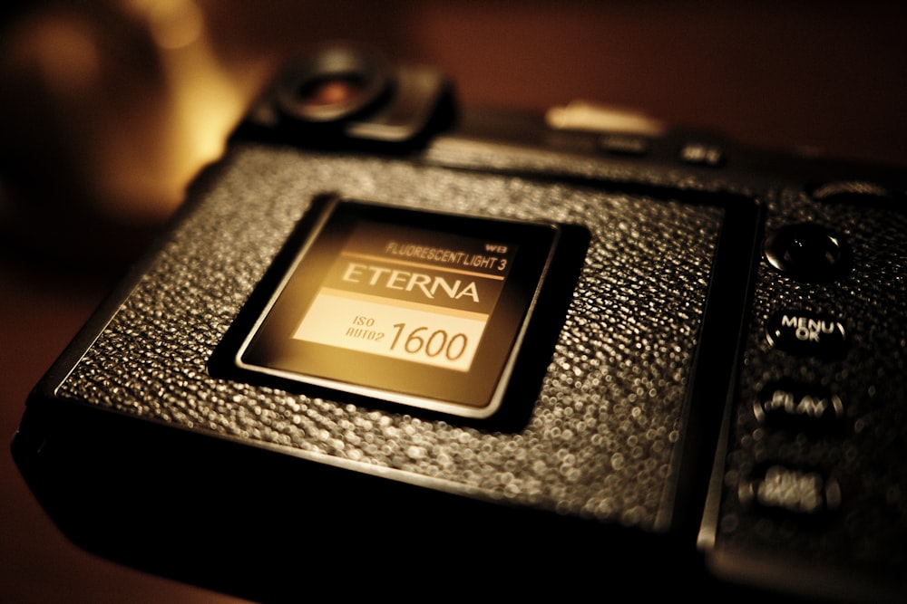 a close up of a camera on a table