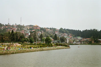 a body of water with a city in the background