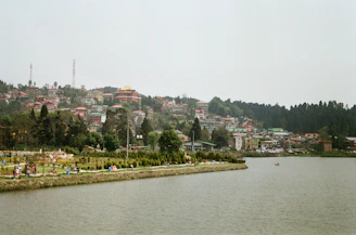 a body of water with a city in the background
