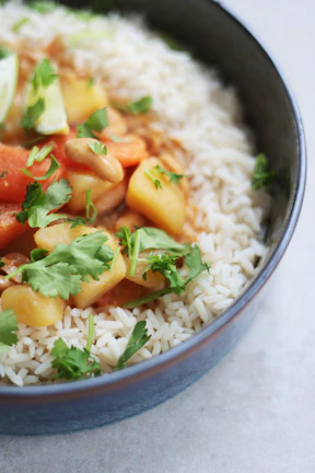 Healthy South Indian rice served in a traditional bowl, garnished with fresh herbs.