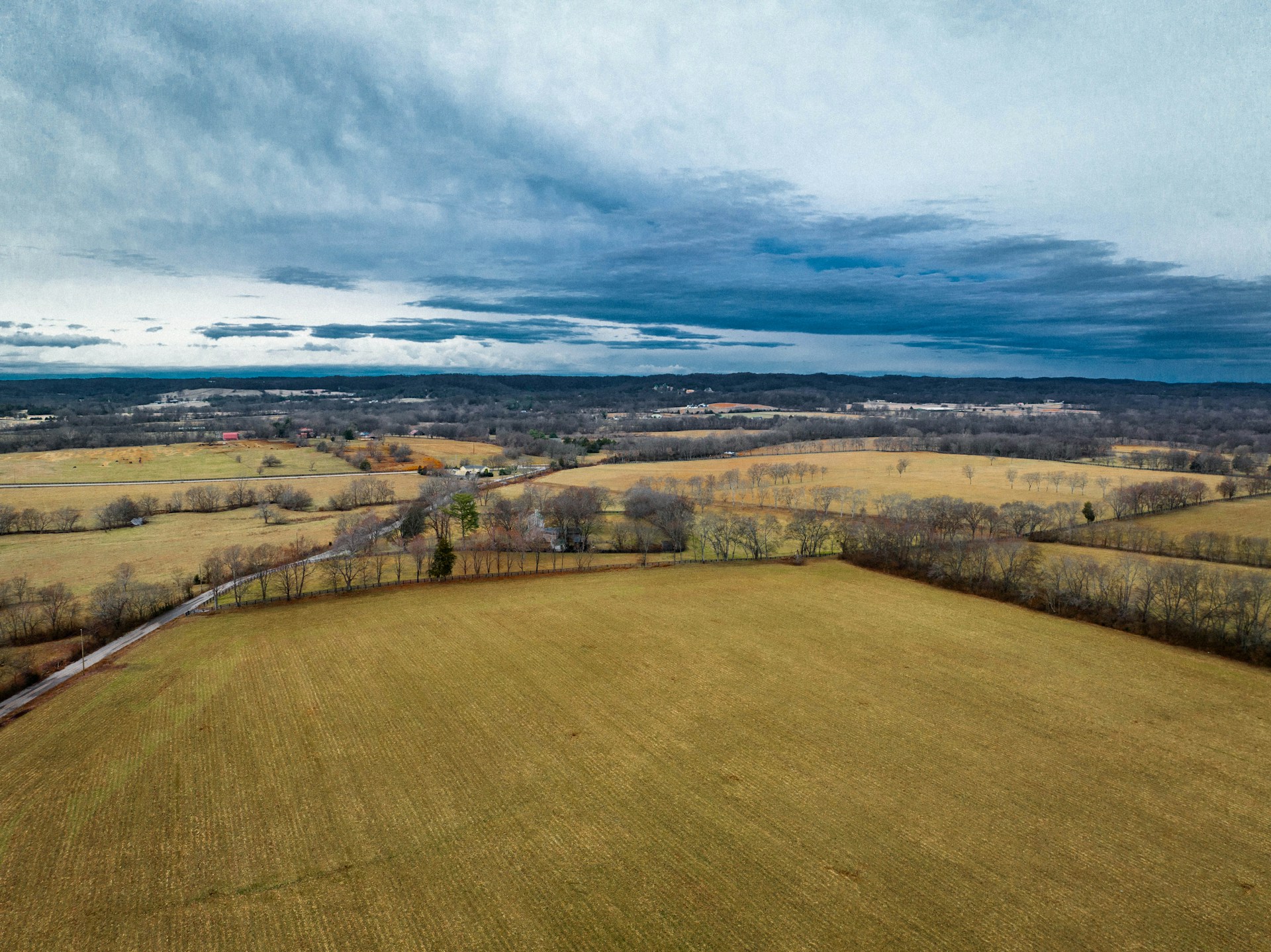 an aerial view of a large open field