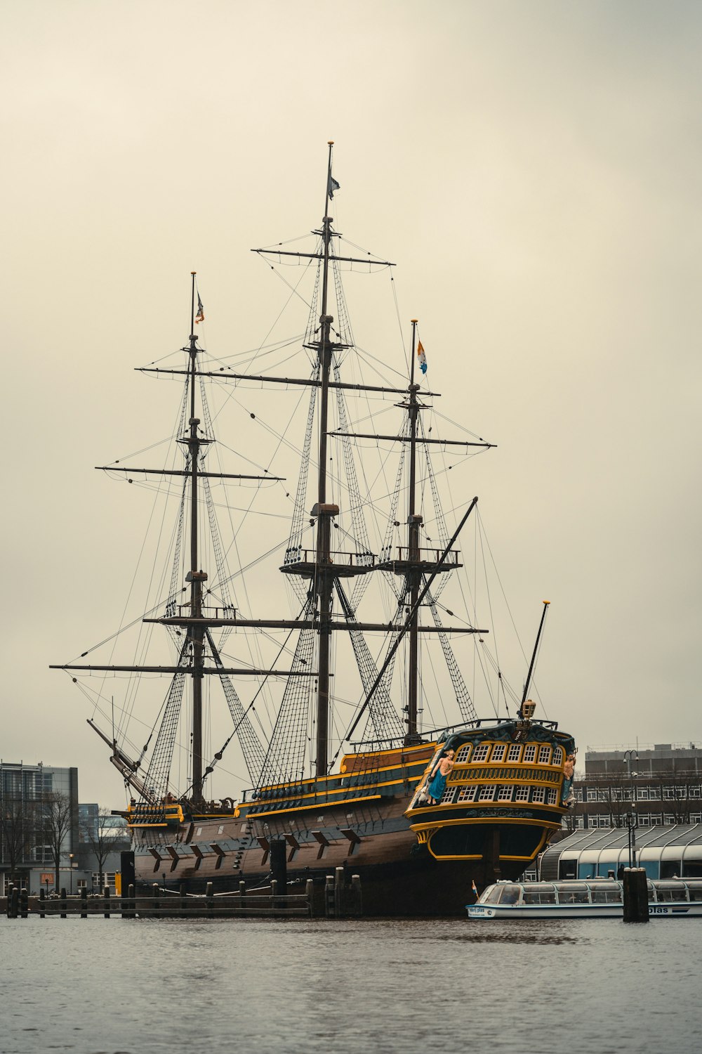 a large boat floating on top of a body of water